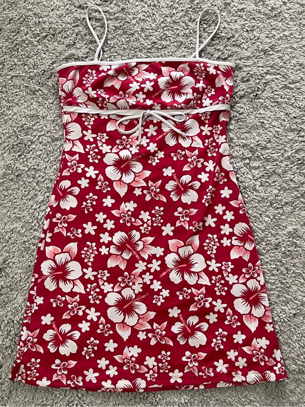 Vintage Red Hawaiian Floral Stauts Mini Dress